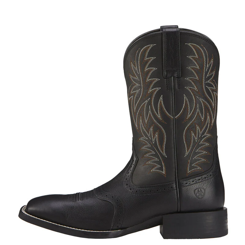 Ariat Men's Sport Wide Square Toe Western Boots - Black Deertan - Image 2