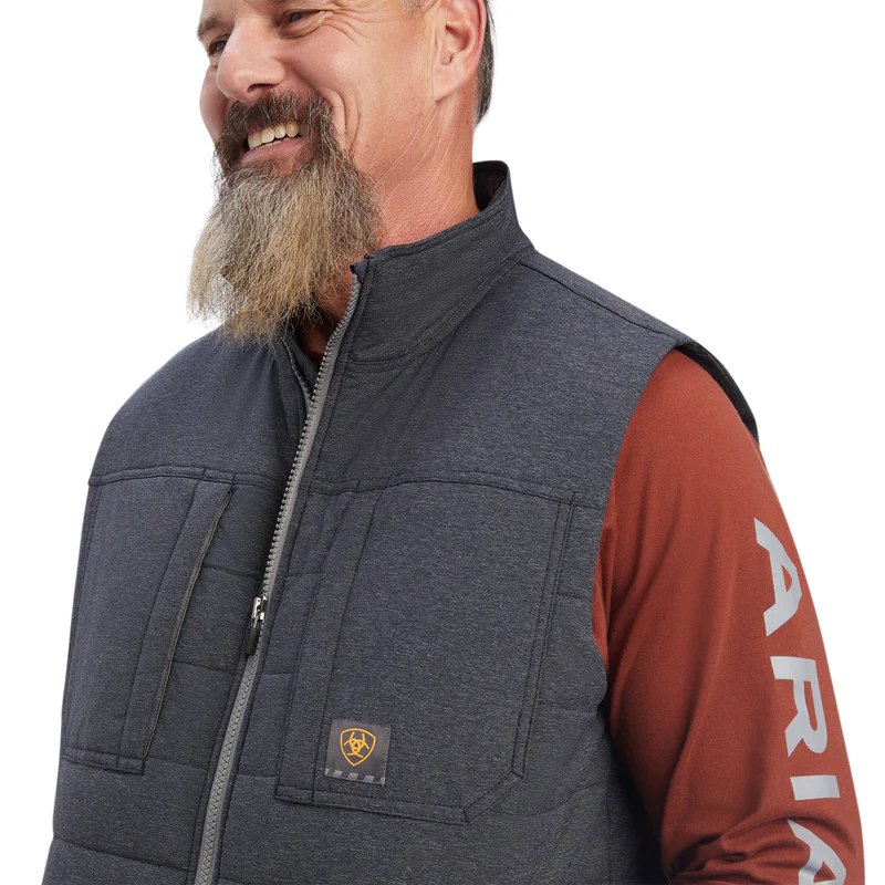 Ariat Mens Rebar Valiant STR Canvas Insulated Vest - Charcoal Heather - Image 3