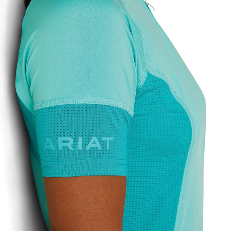 Ariat Women's Cambria Jersey 1/4 Zip Baselayer Shirt - Pool Blue/Viridian Green - Image 4