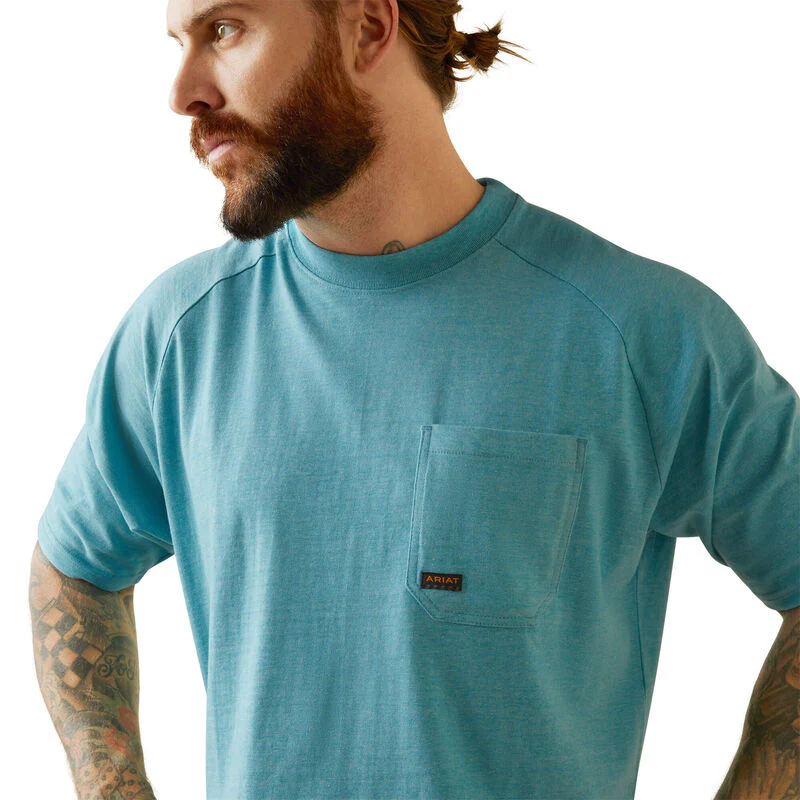 Ariat Mens Rebar Cotton Strong T-Shirt - Bachelor Button Heather - Image 4