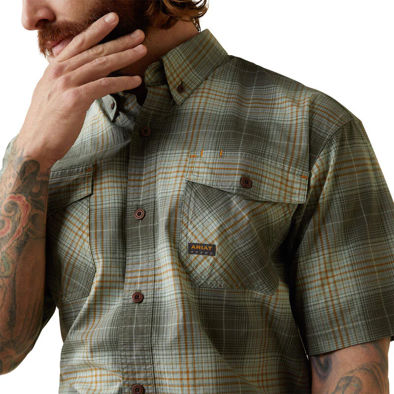 Ariat Mens Rebar Made Tough DuraStretch Work Shirt - Silt Green Plaid - Image 3