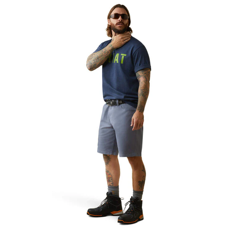 Ariat Mens Rebar Cotton Strong Block T-Shirt - Navy Heather/Lime - Image 3