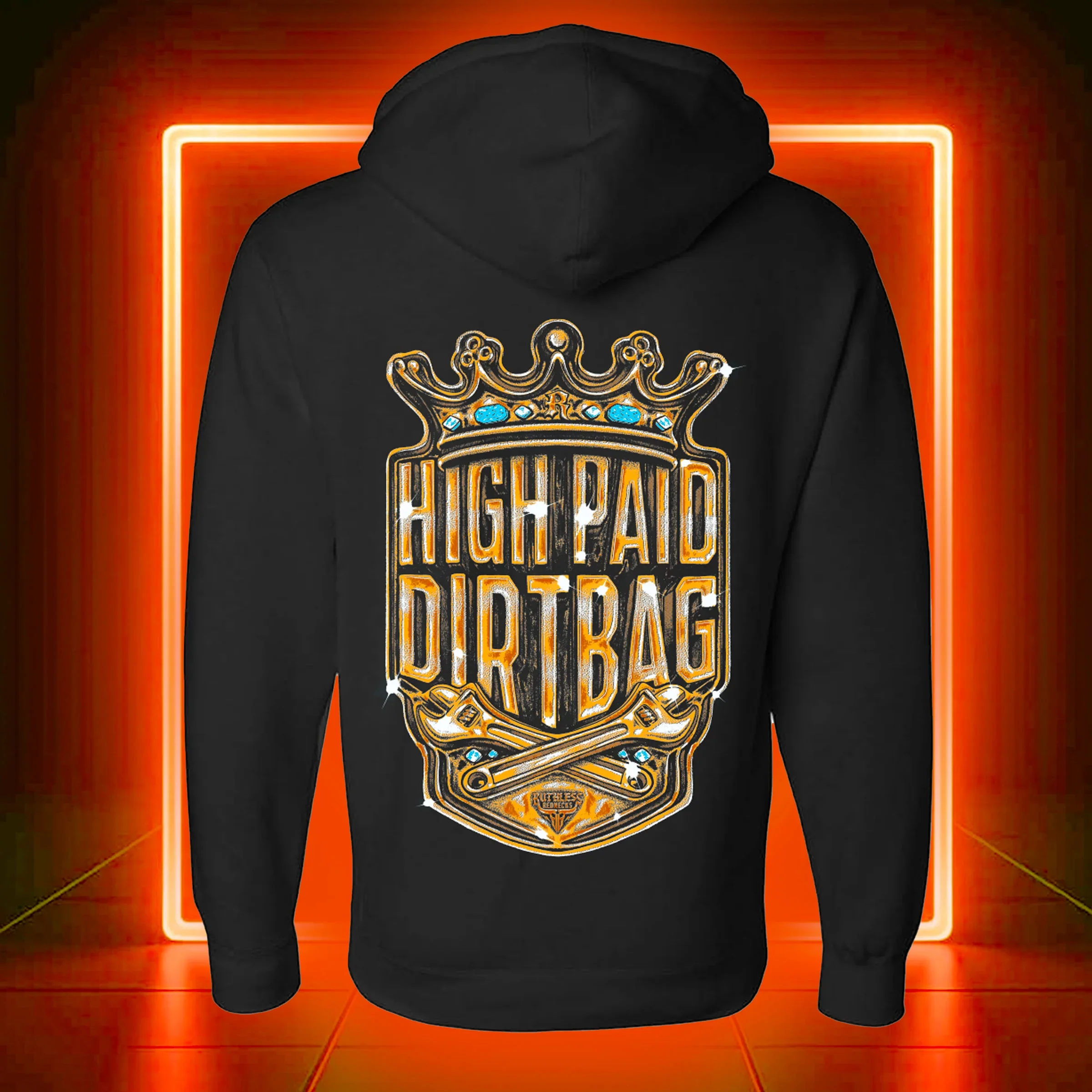 Ruthless Rednecks Royal Dirtbag Heavyweight 10 oz Long Sleeve Hoodie- Black - Image 2