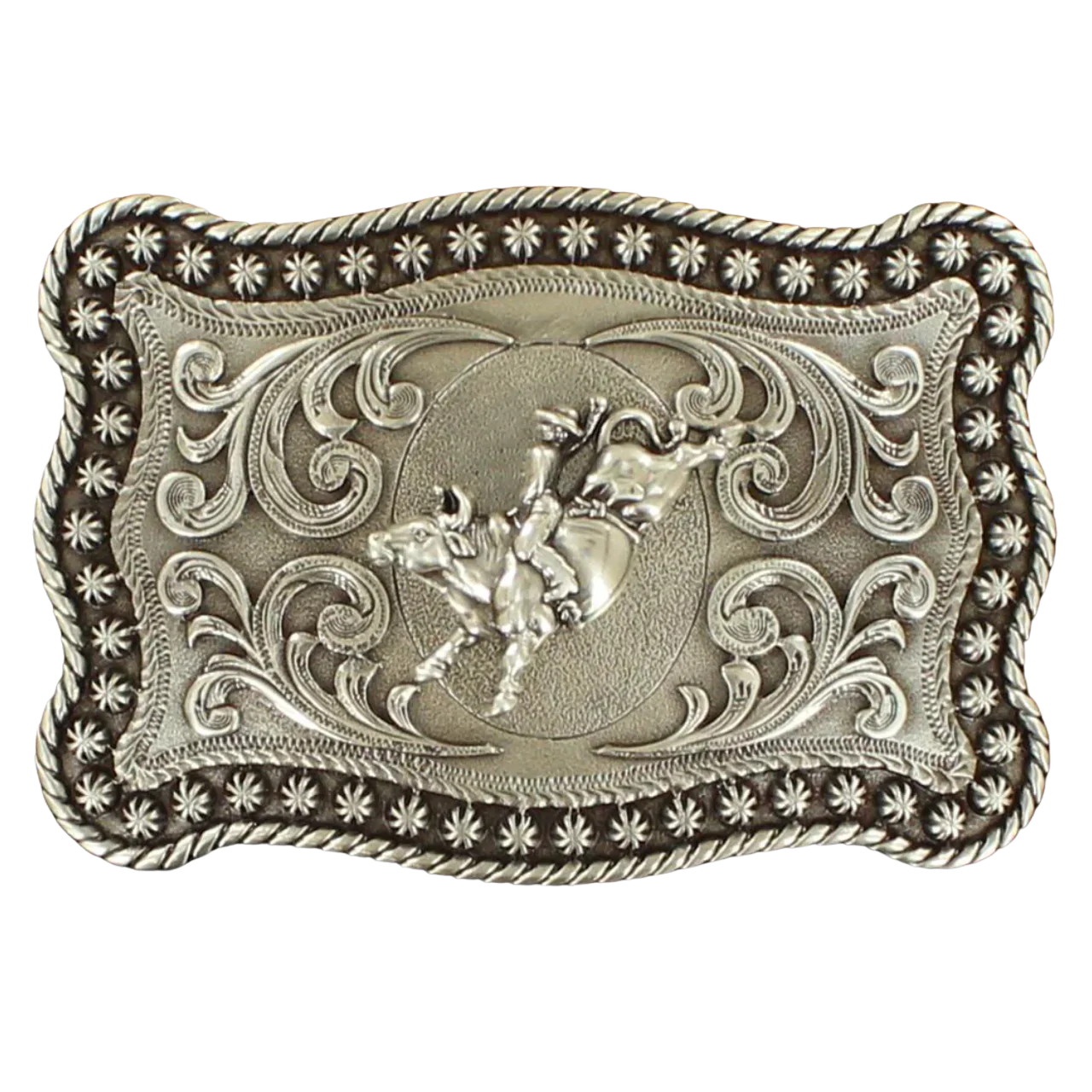 Nocona Men's Rectangle Bull Rider Buckle - Antique Silver