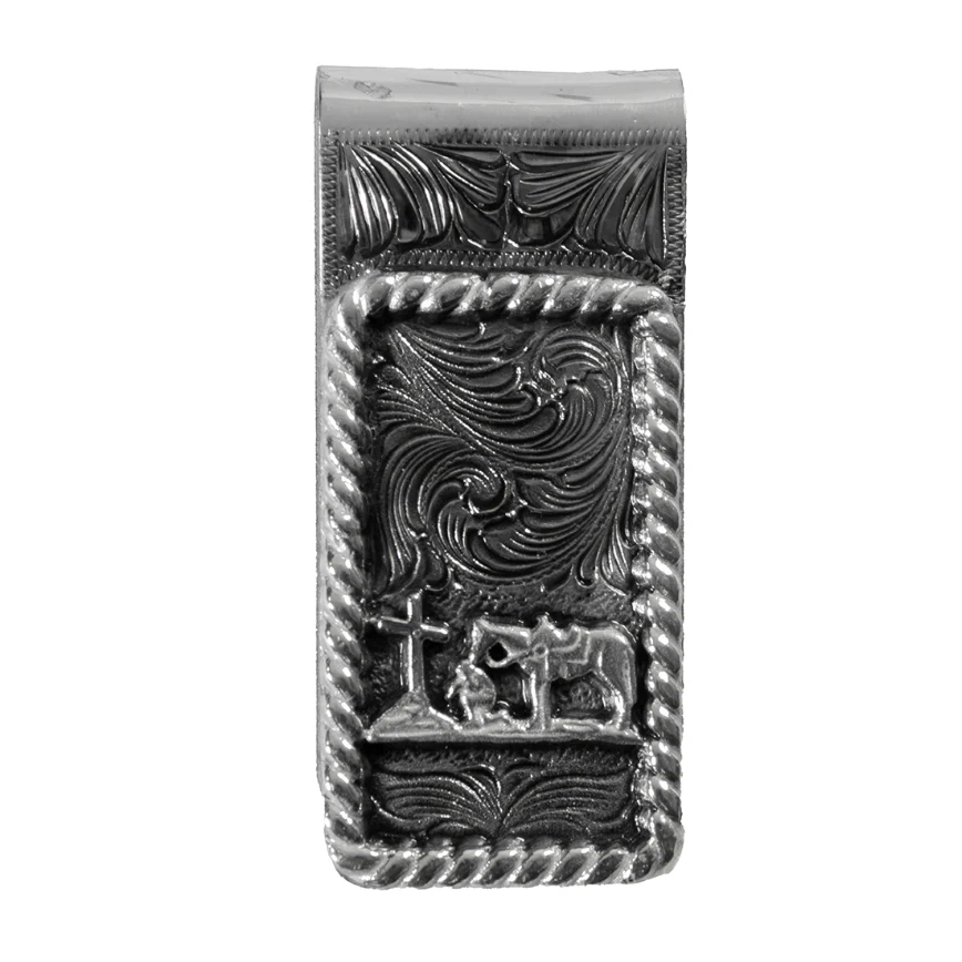 3D Men's Cowboy Prayer Money Clip- Silver