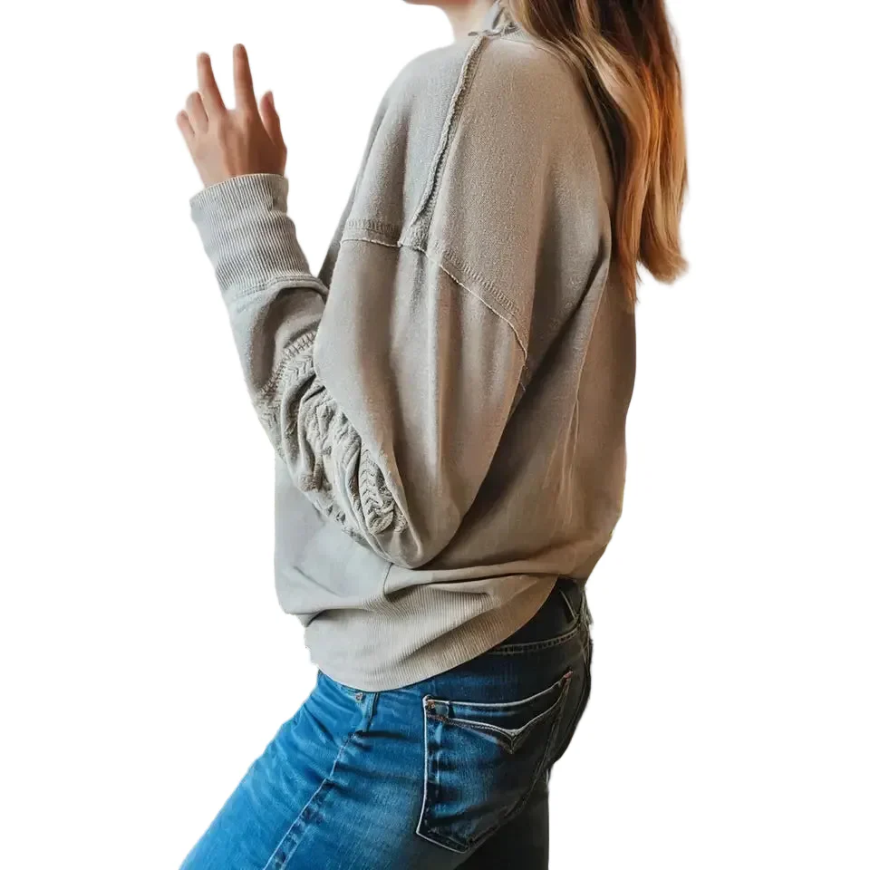 66 Disco Women's Western Embroidered V Neck Sweatshirt - Parchment - Image 3