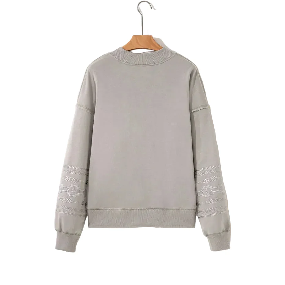 66 Disco Women's Western Embroidered V Neck Sweatshirt - Parchment - Image 4