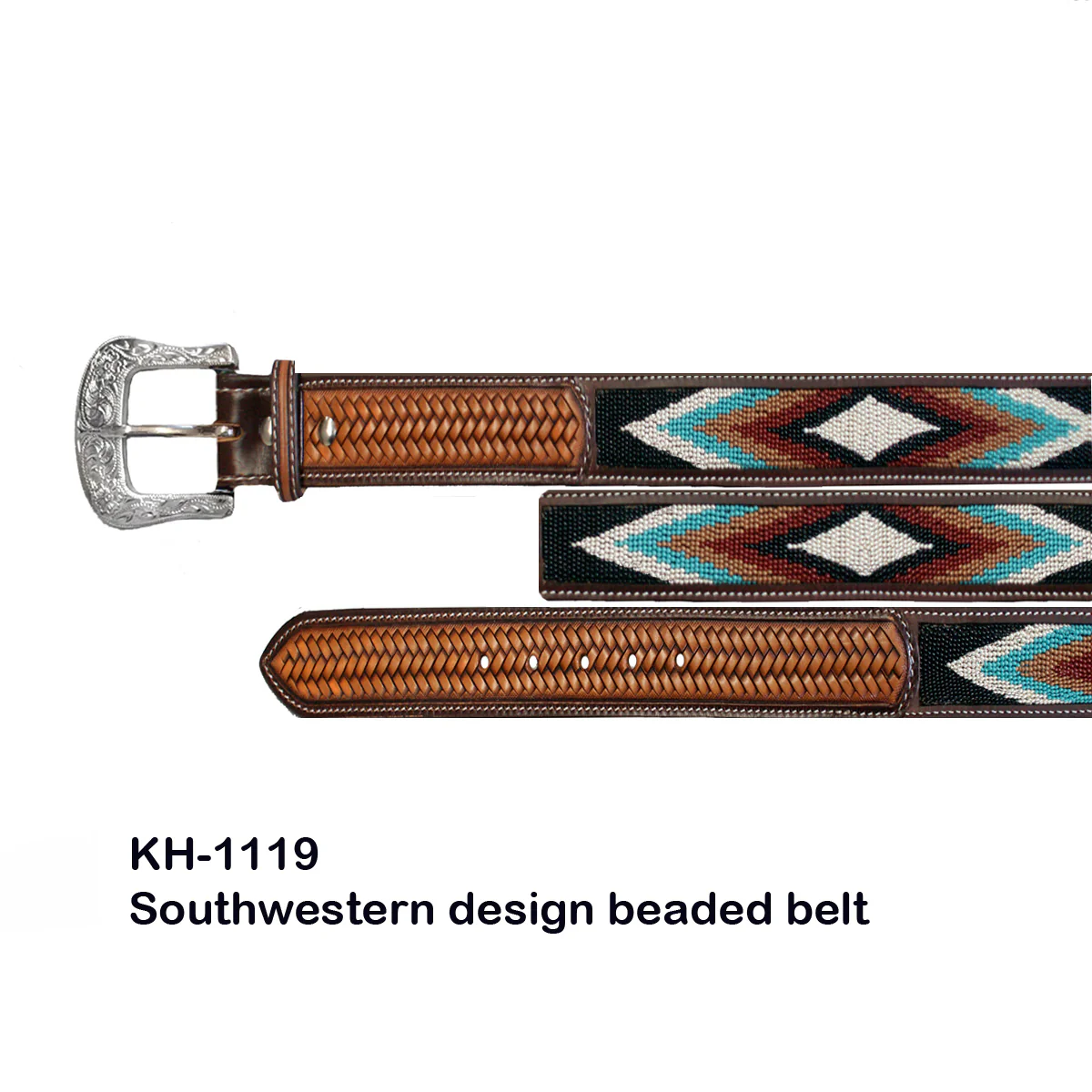 Ranger Belt Co. Men's Southwest Beaded Inlay Belt - Red/Turquoise/Brown - Image 2