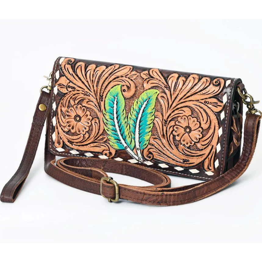American Darling Genuine Western Leather Bag- Double Feathers