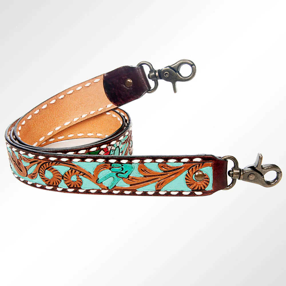American Darling Leather Hand-Tooled Purse Strap - Poker Cards & Chips w/Turquoise Inlay - Image 2