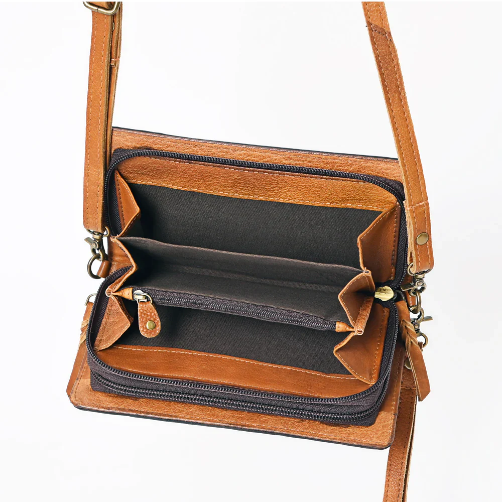 American Darling Hand Tooled Floral Flap Crossbody Purse - Tan/Yellow/Orange/Pink - Image 3