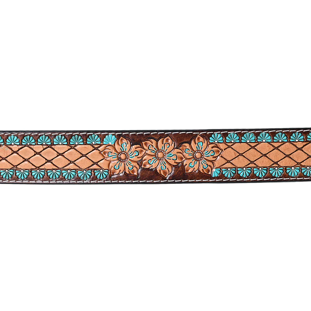 American Darling Tooled Leather Western - Lattice Pattern Belt - Tan/Brown - Image 3