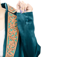 American Darling Women's Blazer w/Leather Lapels - Tan w/Turquoise Inlay - Image 3