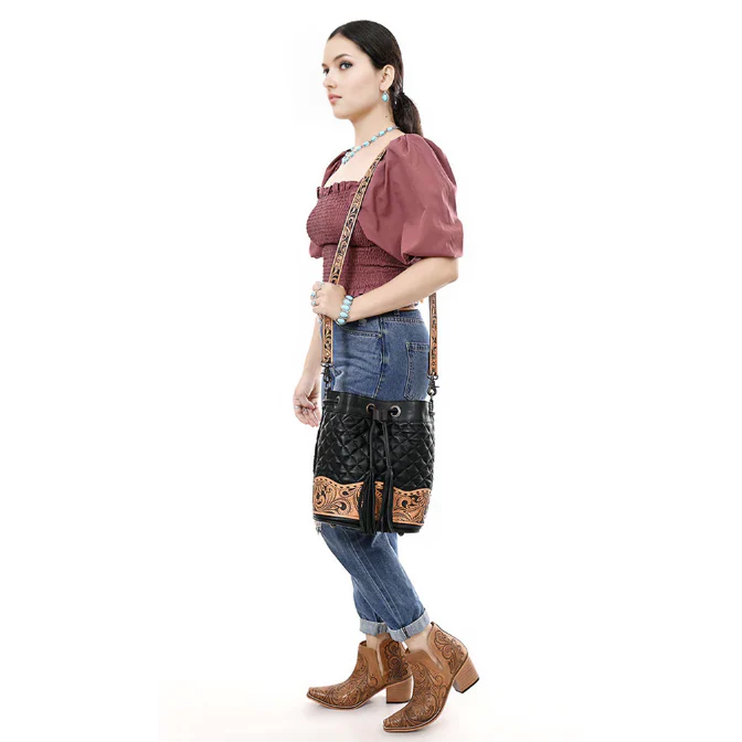 American Darling Women's Bucket Hand Tooled Leather Bag - Image 2