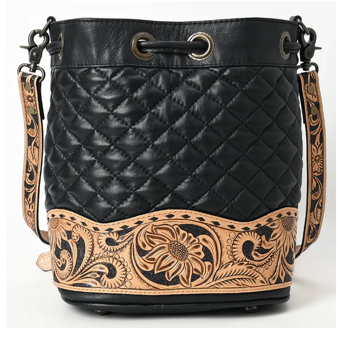 American Darling Women's Bucket Hand Tooled Leather Bag - Image 6