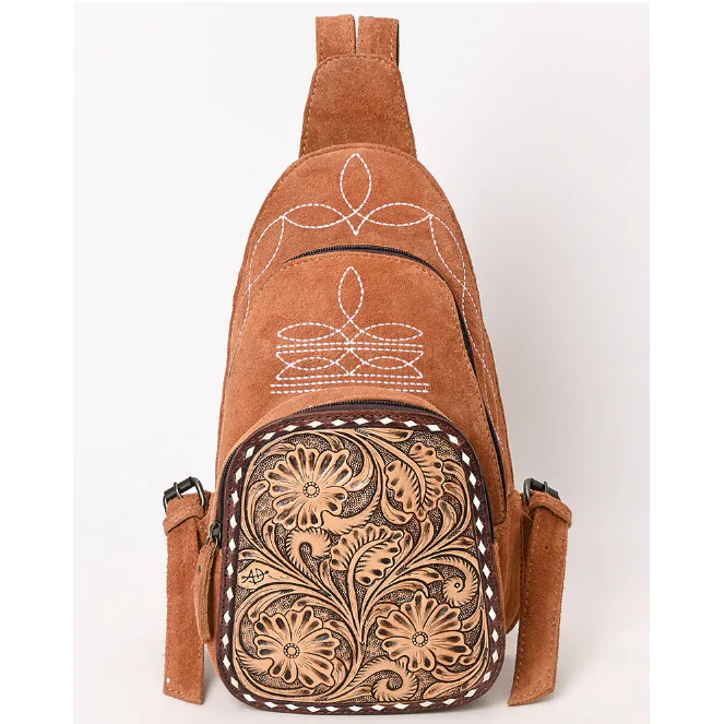 American Darling Women's Genuine Western Suede Leather Sling Bag - Caramel - Image 3