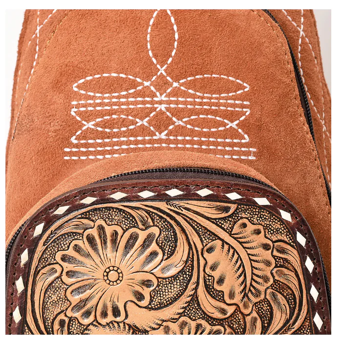 American Darling Women's Genuine Western Suede Leather Sling Bag - Caramel - Image 4