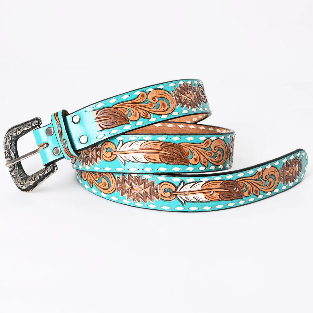 American Darling Women's Hand-Tooled Belt - Feather Design - Image 2