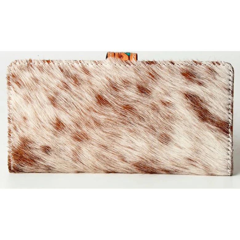 American Darling Women's Hand-Tooled Hair-On Wallet - Tan/Turqoise - Image 2