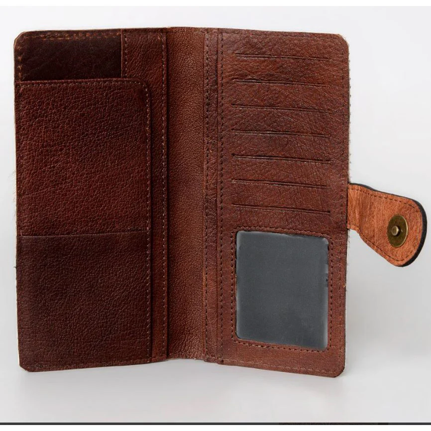 American Darling Women's Hand-Tooled Hair-On Wallet - Tan/Turqoise - Image 3