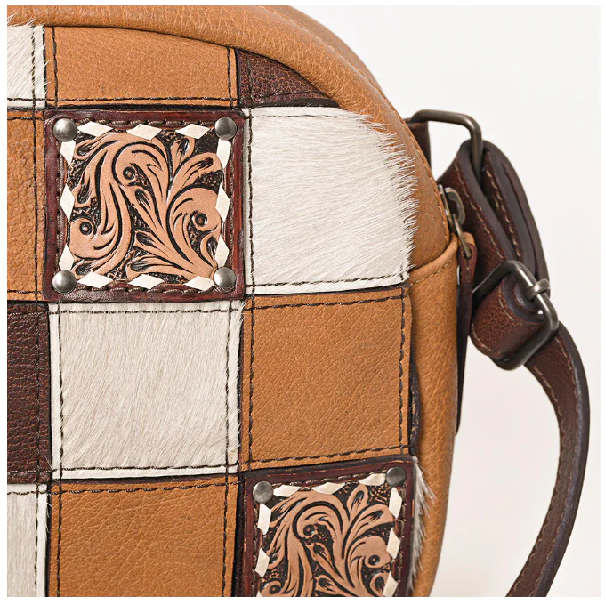 American Darling Women's Hand Tooled Leather Patchwork Crossbody Bag - Image 3