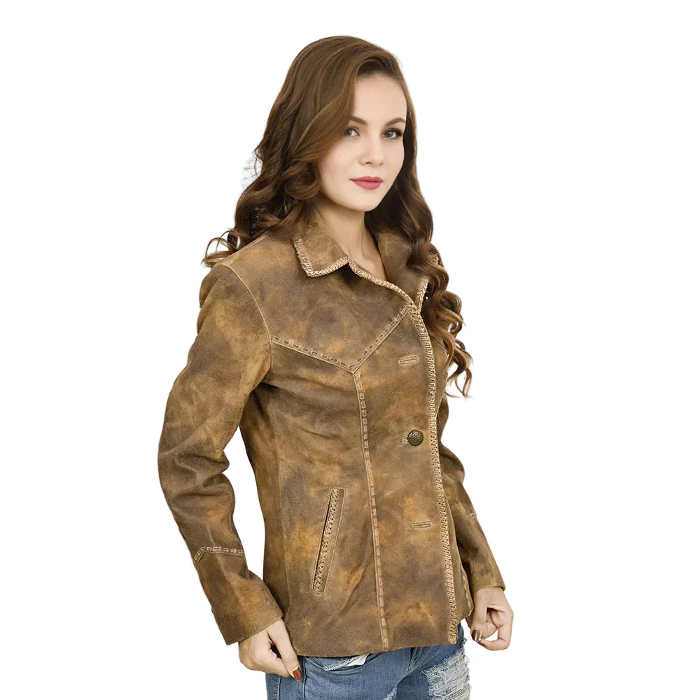 American Darling Women's Leather Distressed Jacket - Distressed Brown - Image 3