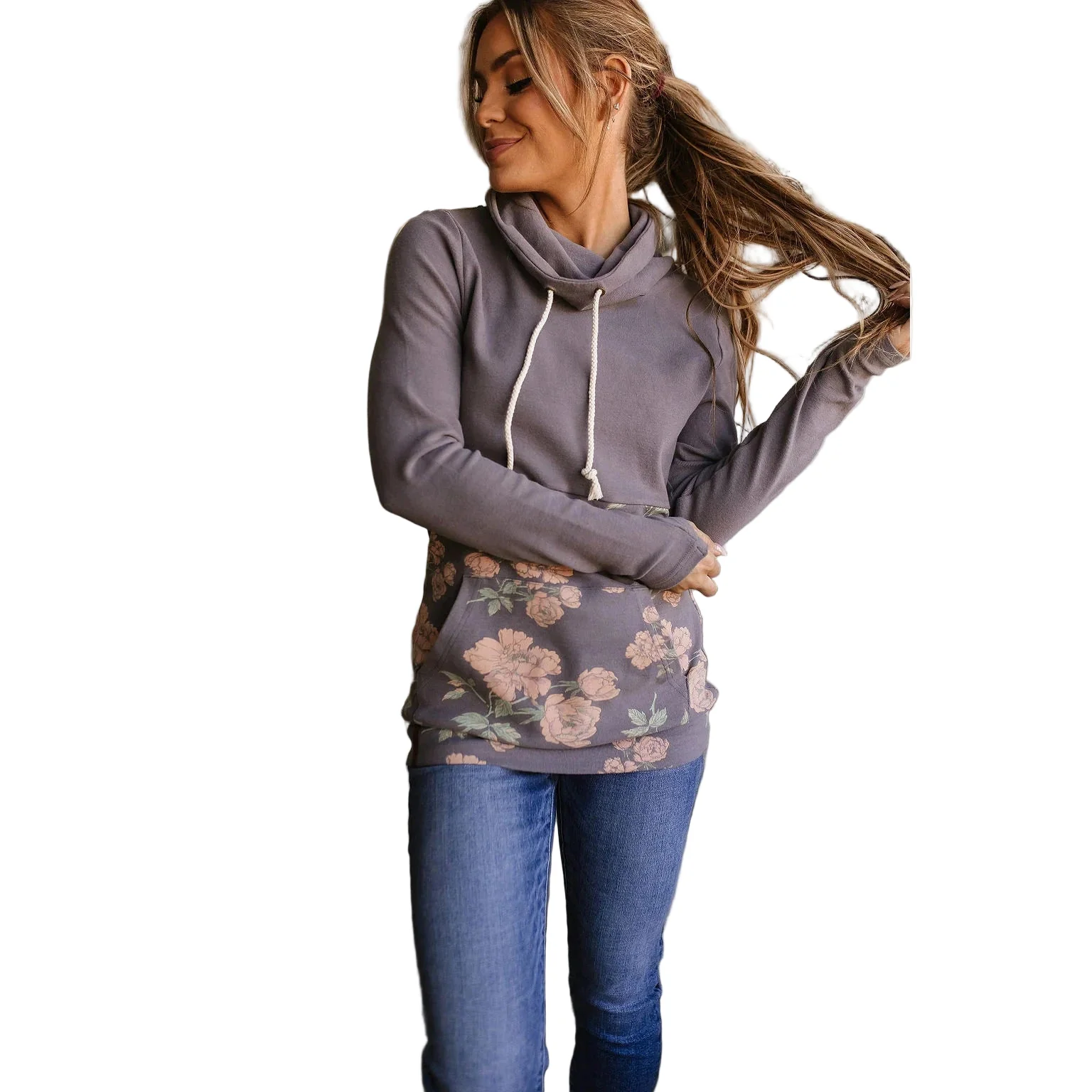 Ampersand Women's Tickle My Fancy Cowlneck Sweatshirt - Grey/Pink/Green - Image 2
