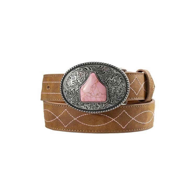 Angel Ranch Girl's 1 1/4"  Boot Stitch Belt- Brown