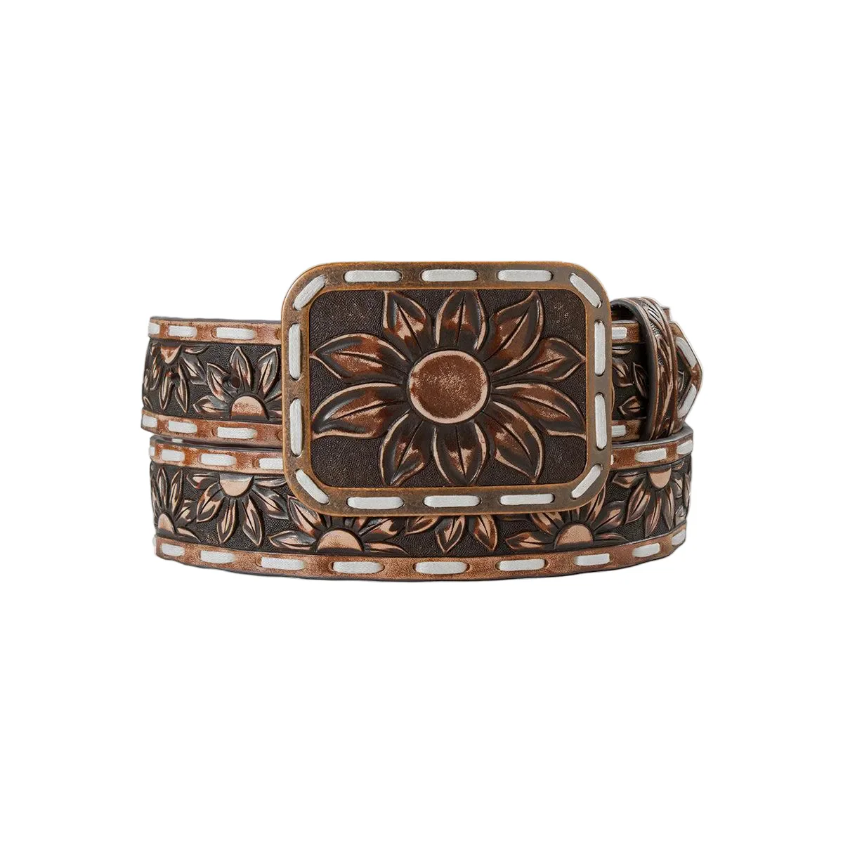 Angel Ranch Women's 1 1/2" Sunflower Embossed Belt- Brown