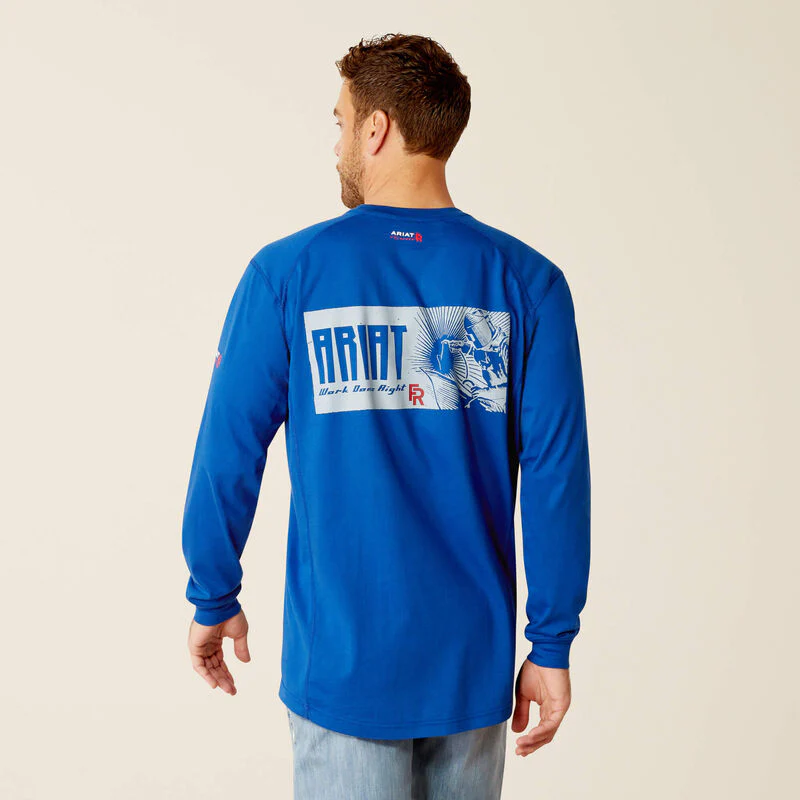 Ariat  Air Men's Long Sleeve Deco Flame Resistant Tee Shirt- Glacier Blue - Image 2