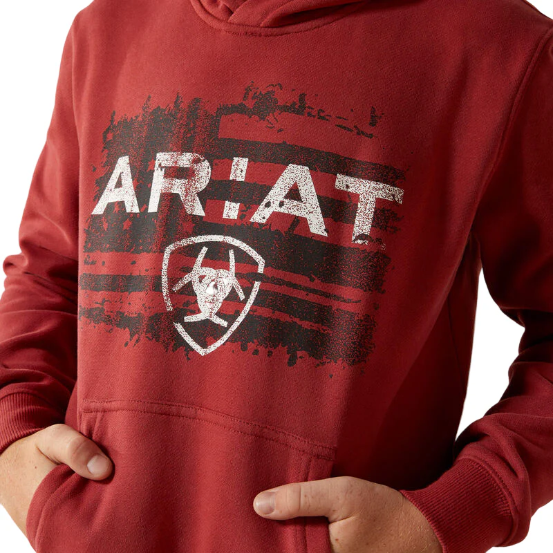 Ariat Boy's Ariat Liquid Stamp Flag Hoodie - Brick Red - Image 3