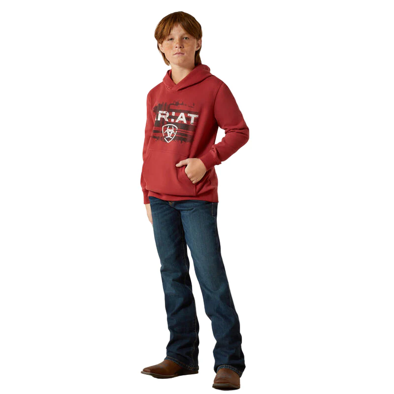 Ariat Boy's Ariat Liquid Stamp Flag Hoodie - Brick Red - Image 4
