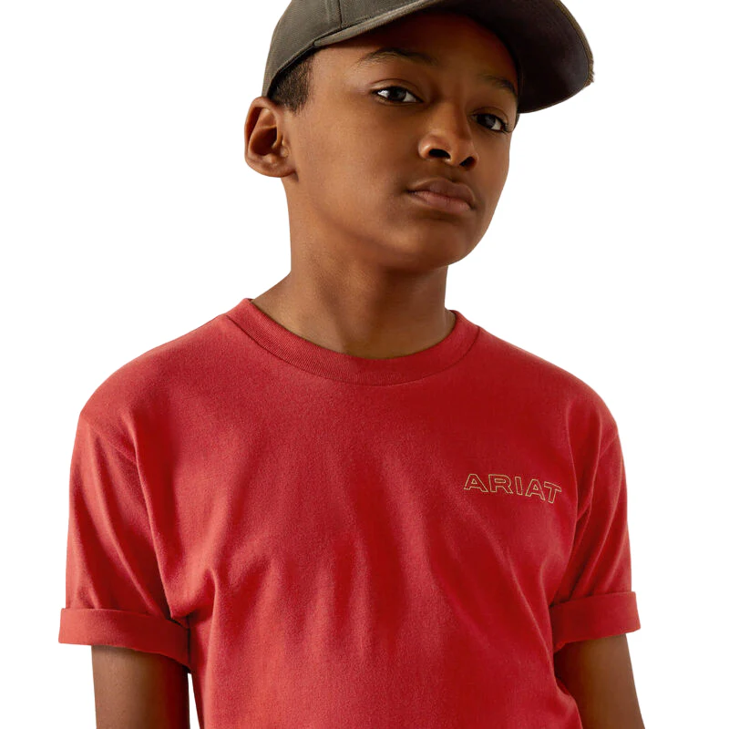 Ariat Boy's Ariat Patriot Buffalo Coin Tee Shirt - Brick Red - Image 3