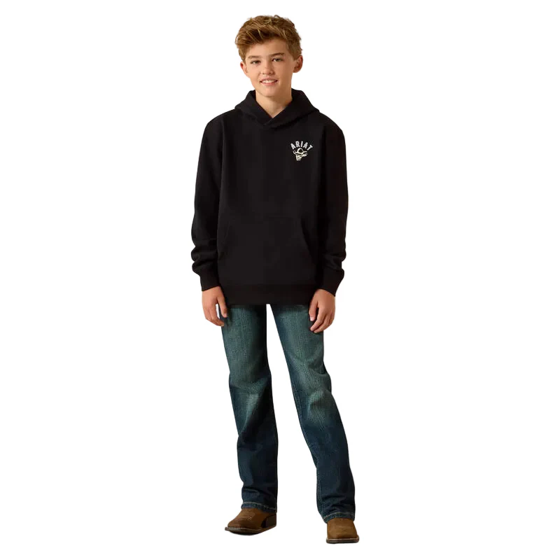 Ariat Boy's Ariat Stitched Skull Long Sleeve Hoodie - Black