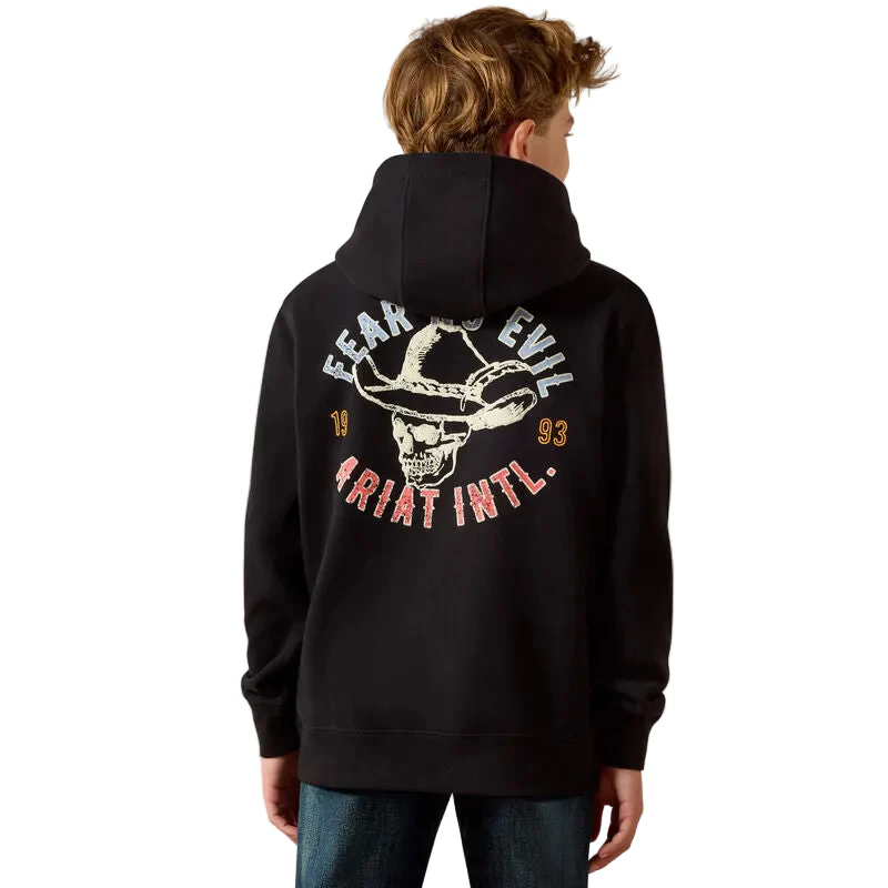 Ariat Boy's Ariat Stitched Skull Long Sleeve Hoodie - Black - Image 2