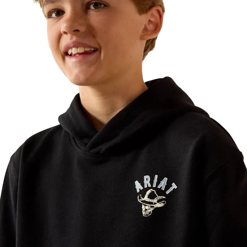 Ariat Boy's Ariat Stitched Skull Long Sleeve Hoodie - Black - Image 3