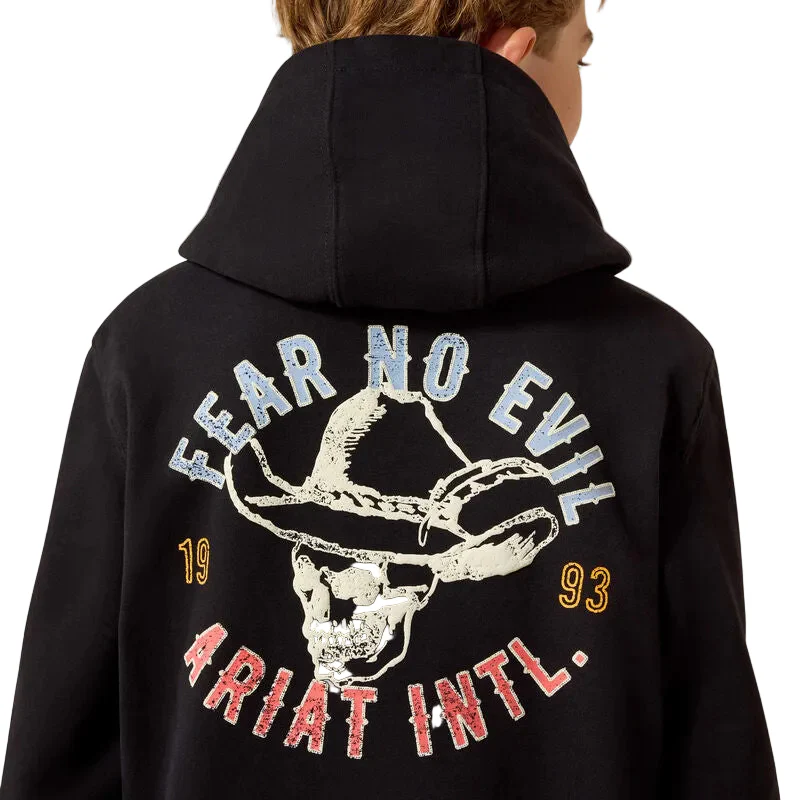 Ariat Boy's Ariat Stitched Skull Long Sleeve Hoodie - Black - Image 4