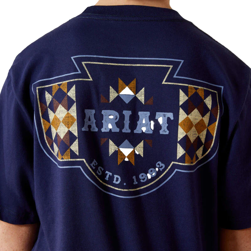 Ariat Boy's Ariat Woven West Tee Shirt - Medieval Blue - Image 3