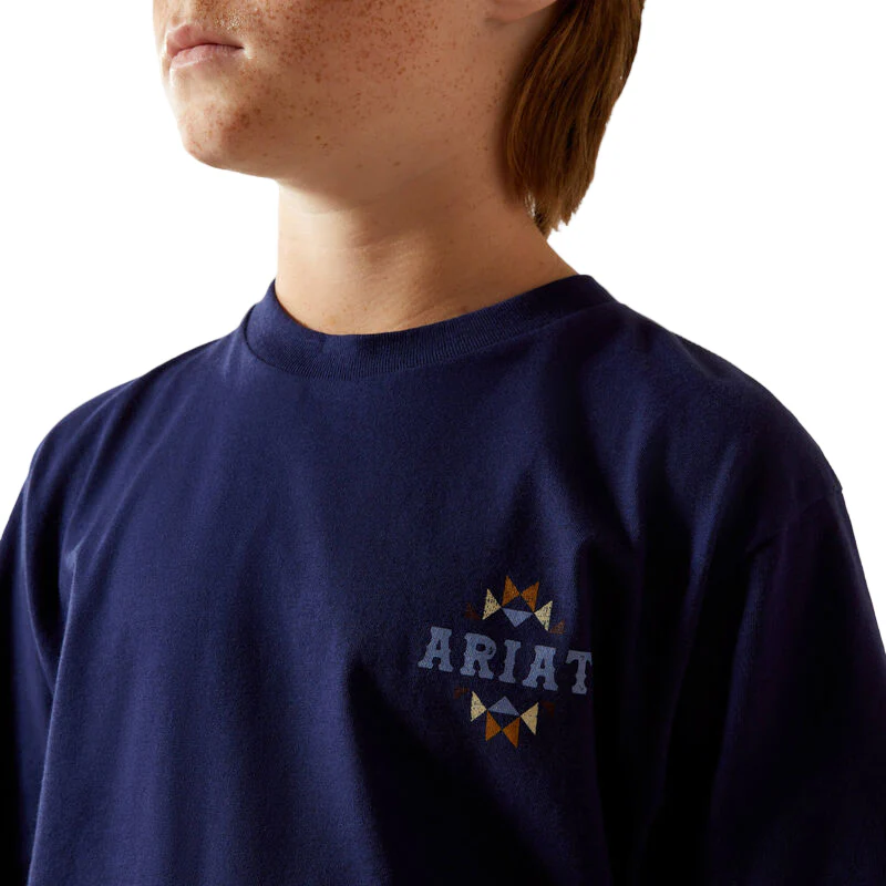 Ariat Boy's Ariat Woven West Tee Shirt - Medieval Blue - Image 4