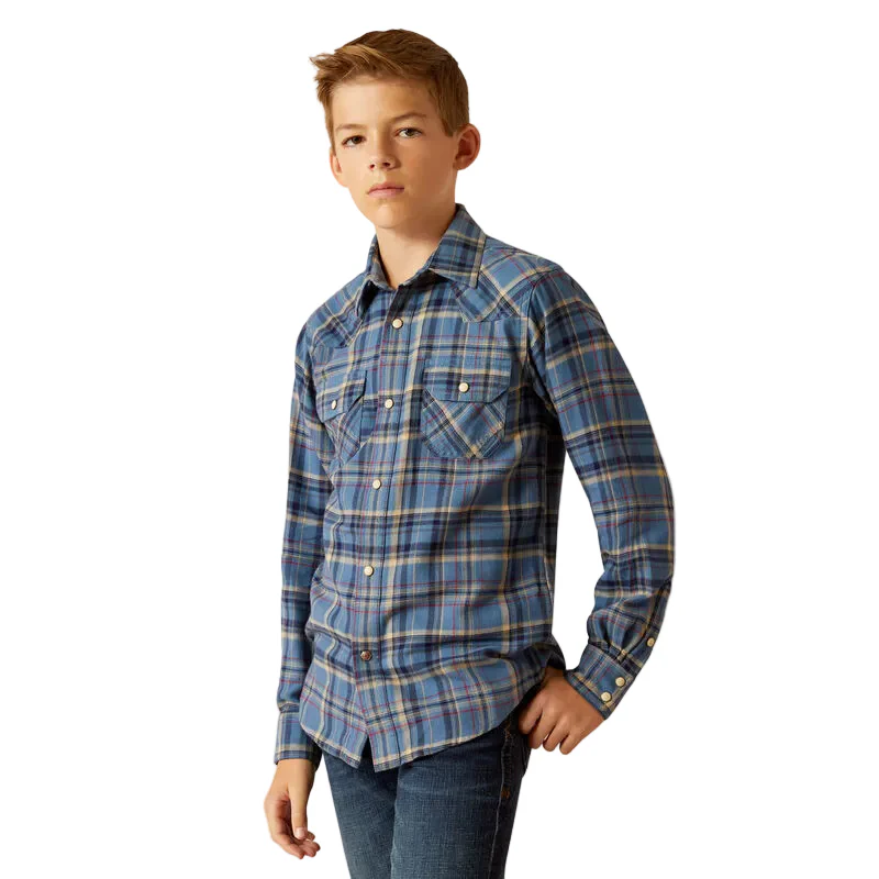 Ariat Boy's Huntley Retro Long Sleeve Shirt - Copen Blue