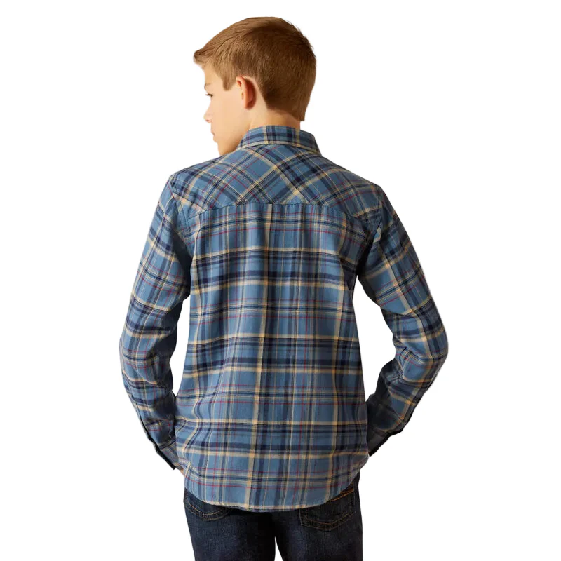 Ariat Boy's Huntley Retro Long Sleeve Shirt - Copen Blue - Image 2