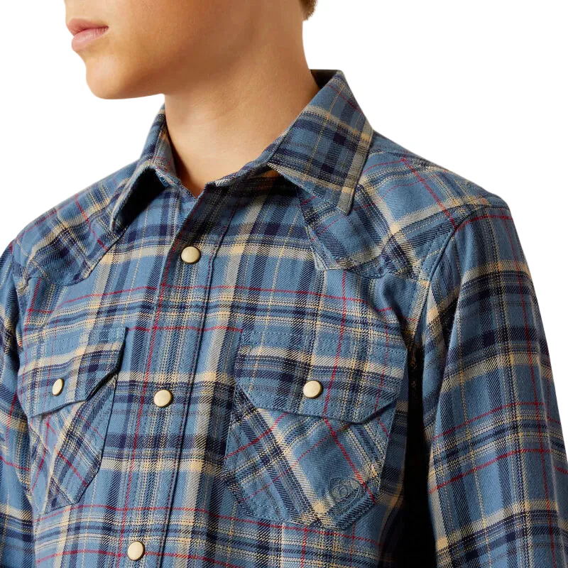 Ariat Boy's Huntley Retro Long Sleeve Shirt - Copen Blue - Image 3