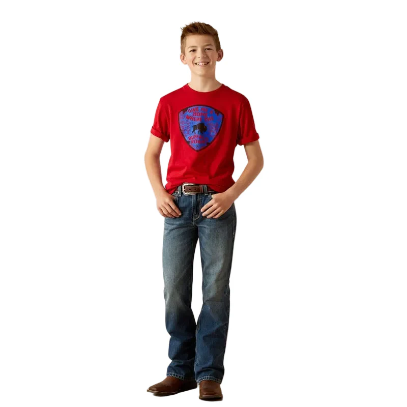 Ariat Boy's Buffalo West Short Sleeve Tee Shirt - Red