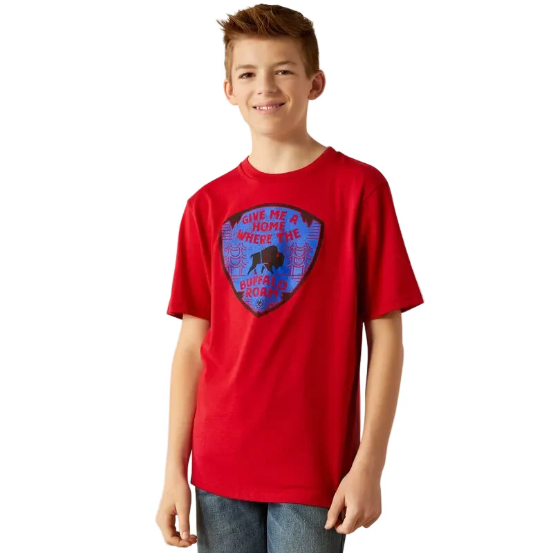 Ariat Boy's Buffalo West Short Sleeve Tee Shirt - Red - Image 2