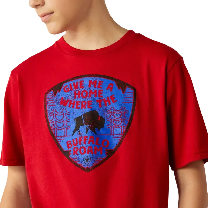 Ariat Boy's Buffalo West Short Sleeve Tee Shirt - Red - Image 3