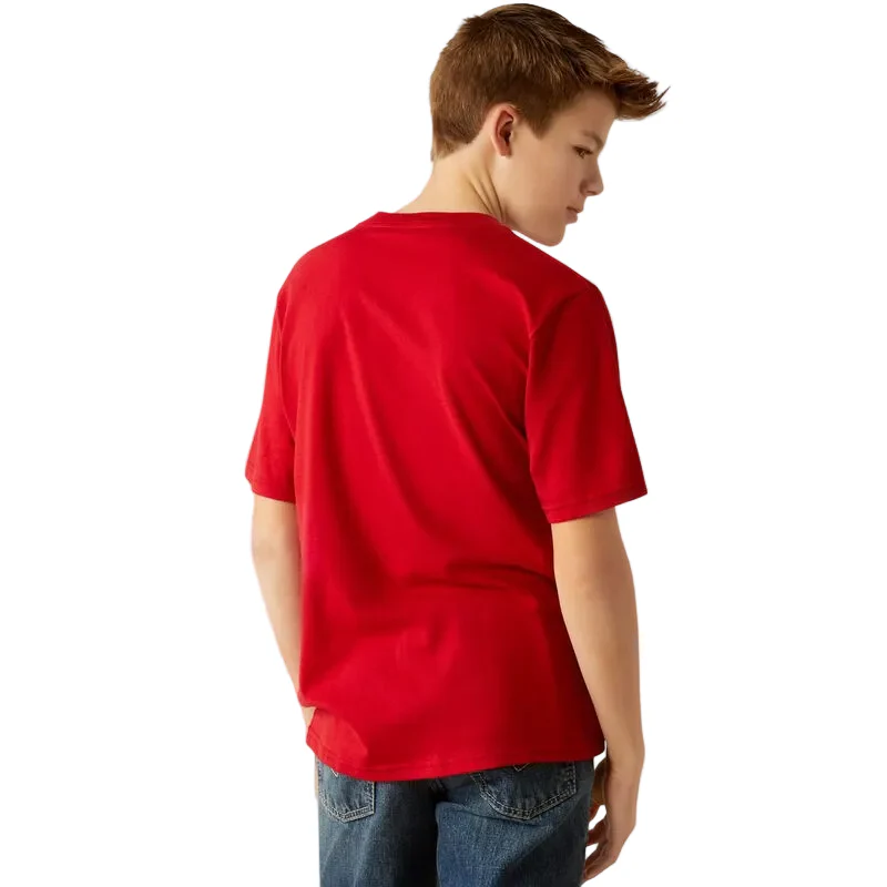 Ariat Boy's Buffalo West Short Sleeve Tee Shirt - Red - Image 4