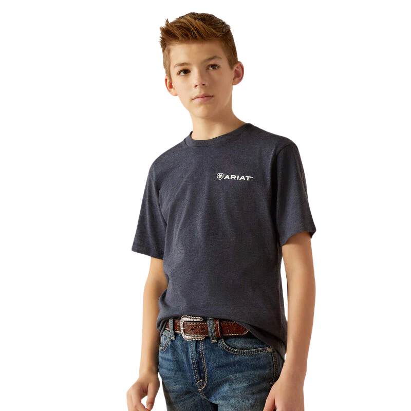Ariat Boy's Camo Patriot Short Sleeve T-Shirt - Navy Heather - Image 2