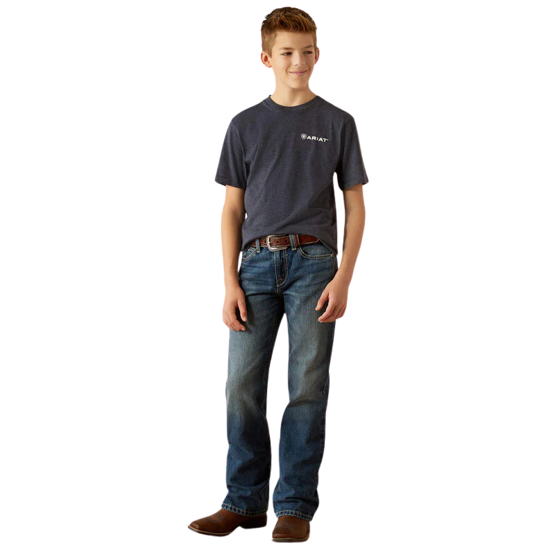 Ariat Boy's Camo Patriot Short Sleeve T-Shirt - Navy Heather - Image 3