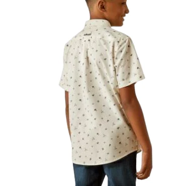 Ariat Boy's Colter Classic Fit Short Sleeve Shirt - White - Image 2