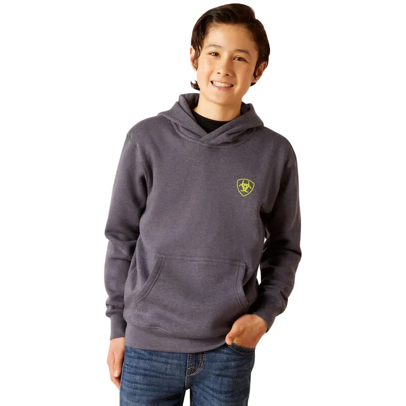 Ariat Boy's Gradient Badge Hoodie - Odyssey Gray Heather - Image 2